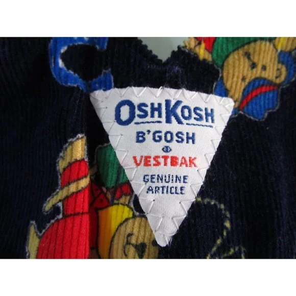 OshKosh BGosh Vestbak Cowboy Teddy Navy Blue Corduroy Overalls 12M EUC USA Made